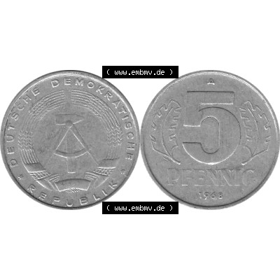 DDR Münze 1948-1990 Umlaufmünze / Kursmünze in Grau 1968-1990, A 5 Pfennig 1968-01 Graustufen. Bildmaterial als Graustufen - s/w - Grau - Schwarzweiß aus farbiger... Sammlung