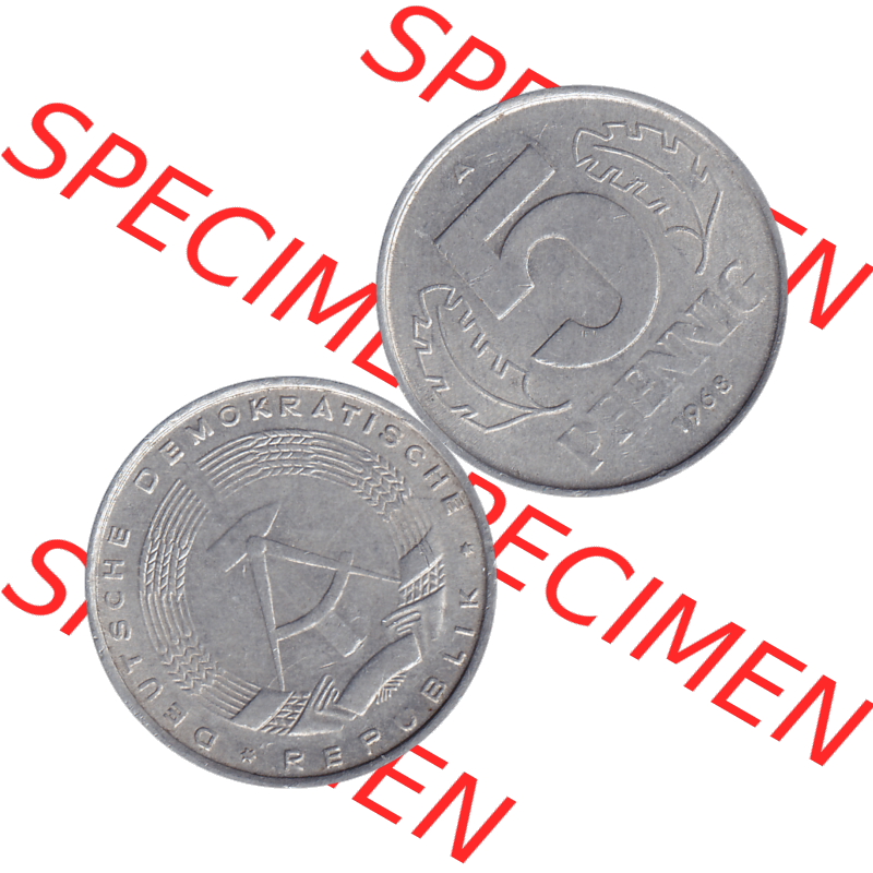DDR Münze 1948-1990 Umlaufmünze / Kursmünze 1968-1990, Mzz. A für Berlin der DDR 5 Pfennig 1968-04. Bildmaterial als transparente PNG-Grafik mit der Vorderseite... Sammlung