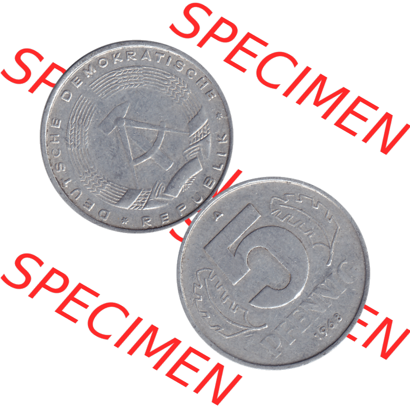 DDR Münze 1948-1990 Umlaufmünze / Kursmünze 1968-1990, Mzz. A für Berlin der DDR 5 Pfennig 1968-01. Bildmaterial als transparente PNG-Grafik mit der Vorderseite... Sammlung