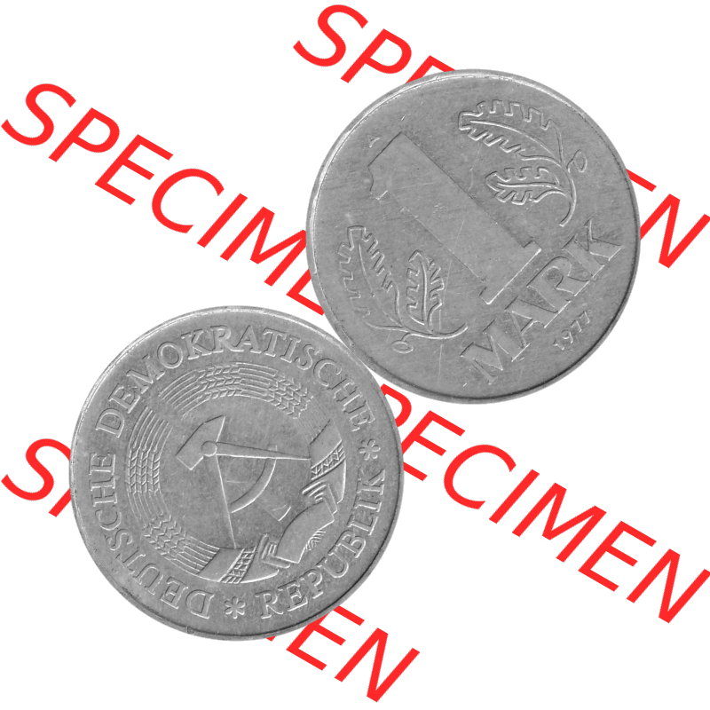 DDR Münze 1956-1990 Umlaufmünze / Kursmünze 1972-1990, A 1 Mark 1977-10 Graustufen. Graustufen Bildmaterial als transparente PNG-Grafik mit der Vorderseite und Rückseite... Sammlung