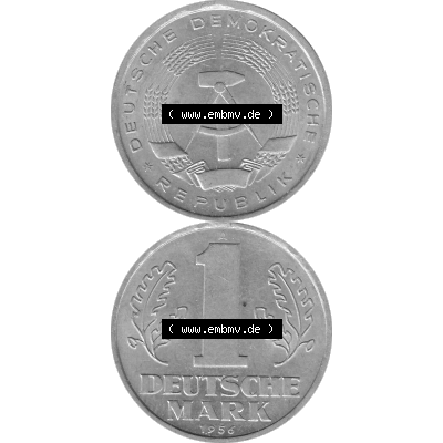 DDR Münze 1956-1990 Umlaufmünze / Kursmünze 1956-1963, A 1 Deutsche Mark 1956-10 Graustufen. Bildmaterial als transparente Graustufen PNG-Grafik mit der Vorderseite und... Sammlung