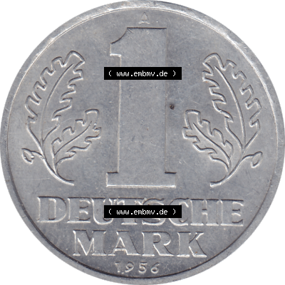 DDR Münze 1956-1990 Umlaufmünze / Kursmünze 1956-1963, A 1 Deutsche Mark 1956 (Stück 10). Bildmaterial als transparente PNG-Grafik... Sammlung
