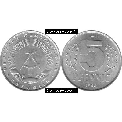 DDR Münze 1948-1990 Umlaufmünze / Kursmünze in Grau 1968-1990, A 5 Pfennig 1968-05 Graustufen. Bildmaterial als Graustufen - s/w - Grau - Schwarzweiß aus farbiger... Sammlung
