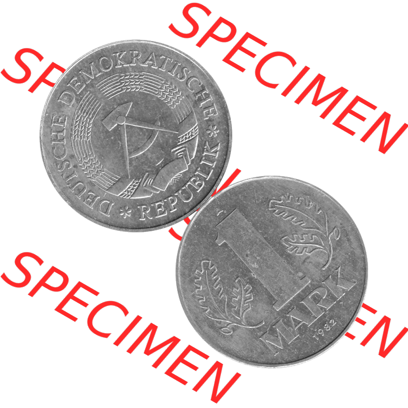 DDR Münze 1956-1990 Umlaufmünze / Kursmünze 1972-1990, A 1 Mark 1982-01 Graustufen. Bildmaterial als transparente Graustufen PNG-Grafik mit der Vorderseite und Rückseite... Sammlung