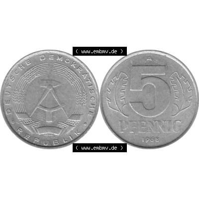 DDR Münze 1948-1990 Umlaufmünze / Kursmünze in Grau 1968-1990, A 5 Pfennig 1968-04 Graustufen. Bildmaterial als Graustufen - s/w - Grau - Schwarzweiß aus farbiger... Sammlung
