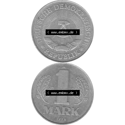 DDR Münze 1956-1990 Umlaufmünze / Kursmünze 1972-1990, A 1 Mark 1978-04 Graustufen. Bildmaterial als transparente Graustufen PNG-Grafik mit der Vorderseite und Rückseite... Sammlung
