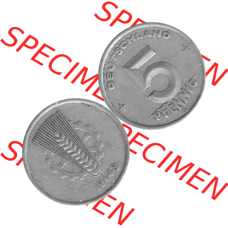 DDR Münze 1948-1990 Umlaufmünze / Kursmünze in Grau 1948-1950, A 5 Pfennig 1948-01 Graustufen. Bildmaterial als Graustufen - s/w - Grau - Schwarzweiß aus farbiger... Sammlung