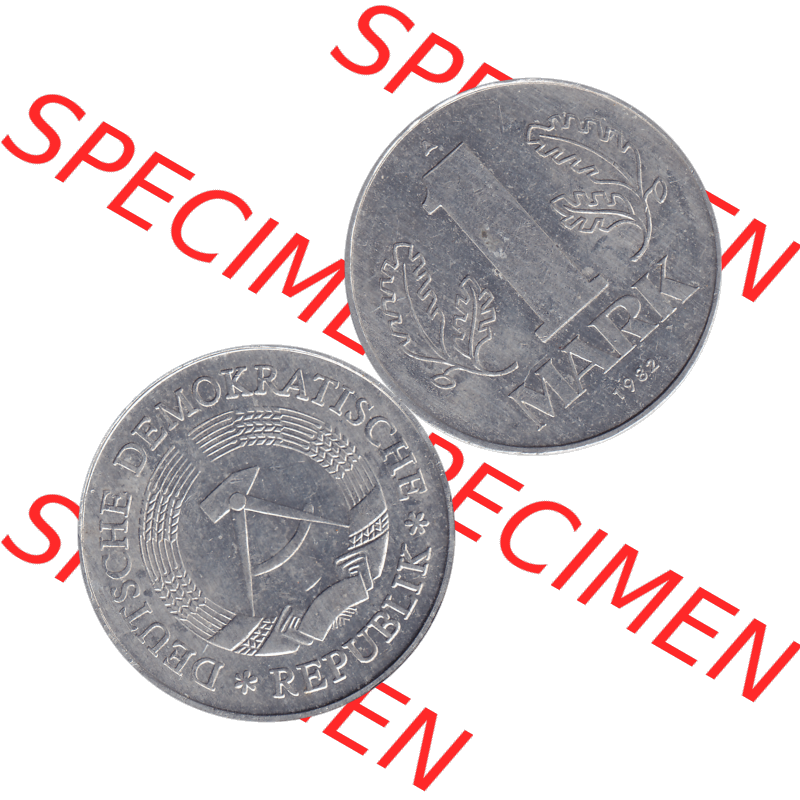 DDR Münze 1956-1990 Umlaufmünze / Kursmünze 1972-1990, A 1 Mark 1982-01. Bildmaterial als transparente PNG-Grafik mit der Vorderseite und Rückseite horizontal rechts... Sammlung