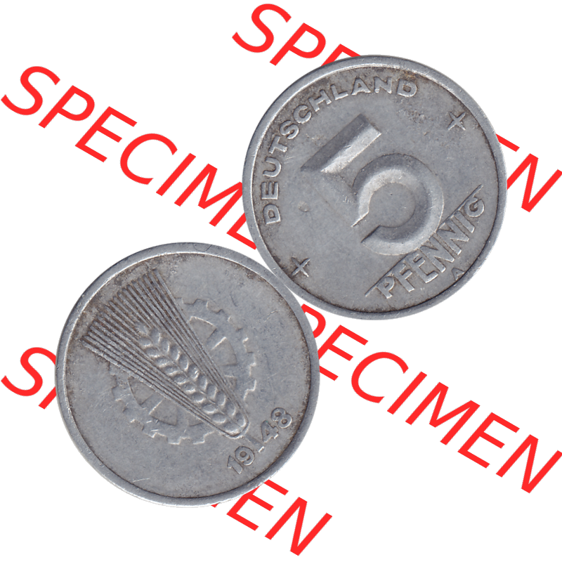 DDR Münze 1948-1990 Umlaufmünze / Kursmünze 1948-1950, Mzz. A für Berlin der DDR 5 Pfennig 1948-03. Bildmaterial als transparente PNG-Grafik mit der Vorderseite... Sammlung