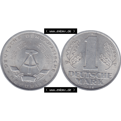 DDR Münze 1956-1990 Umlaufmünze / Kursmünze 1956-1963, A 1 Deutsche Mark 1956-09. Bildmaterial als transparente PNG-Grafik mit der Vorderseite und Rückseite horizontal... Sammlung