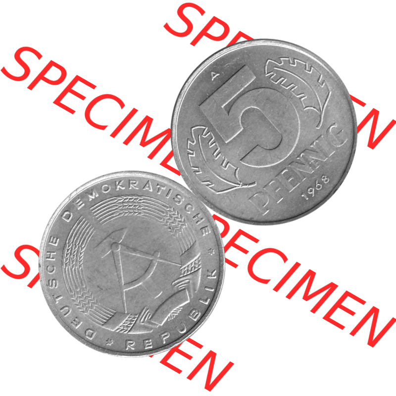 DDR Münze 1948-1990 Umlaufmünze / Kursmünze in Grau 1968-1990, A 5 Pfennig 1968-06 Graustufen. Bildmaterial als Graustufen - s/w - Grau - Schwarzweiß aus farbiger... Sammlung