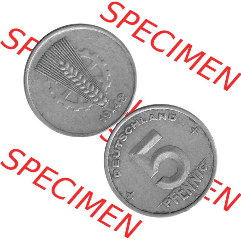 DDR Münze 1948-1990 Umlaufmünze / Kursmünze in Grau 1948-1950, A 5 Pfennig 1948-02 Graustufen. Bildmaterial als transparente Graustufen - s/w - Grau - Schwarzweiß... Sammlung