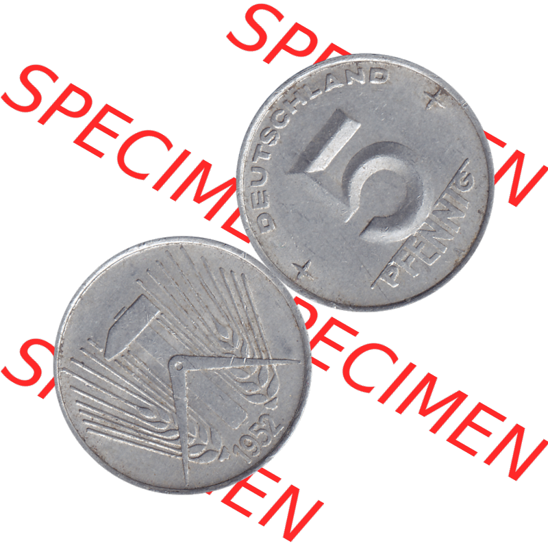 DDR Münze 1948-1990 Umlaufmünze / Kursmünze 1952-1953, Mzz. A für Berlin der DDR 5 Pfennig 1952-01. Bildmaterial als transparente PNG-Grafik mit der Vorderseite... Sammlung