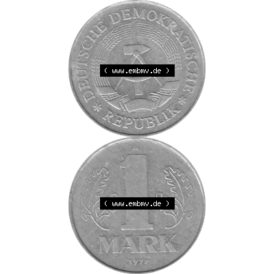 DDR Münze 1956-1990 Umlaufmünze / Kursmünze 1972-1990, A 1 Mark 1977-10 Graustufen. Bildmaterial als transparente Graustufen PNG-Grafik mit der Vorderseite und Rückseite... Sammlung