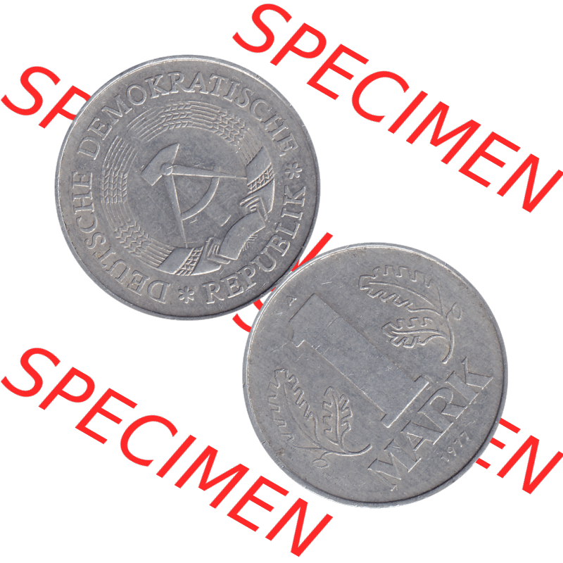 DDR Münze 1956-1990 Umlaufmünze / Kursmünze 1972-1990, A 1 Mark 1977-11. Bildmaterial als transparente PNG-Grafik mit der Vorderseite und Rückseite vertikal untereinander... Sammlung