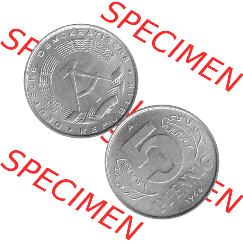 DDR Münze 1948-1990 Umlaufmünze / Kursmünze in Grau 1968-1990, A 5 Pfennig 1968-05 Graustufen. Bildmaterial als transparente Graustufen - s/w - Grau - Schwarzweiß... Sammlung