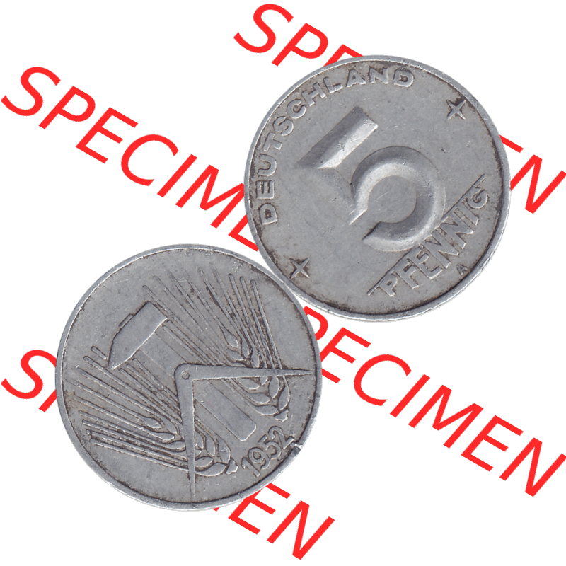 DDR Münze 1948-1990 Umlaufmünze / Kursmünze 1952-1953, Mzz. A für Berlin der DDR 5 Pfennig 1952-02. Bildmaterial als transparente PNG-Grafik mit der Vorderseite... Sammlung