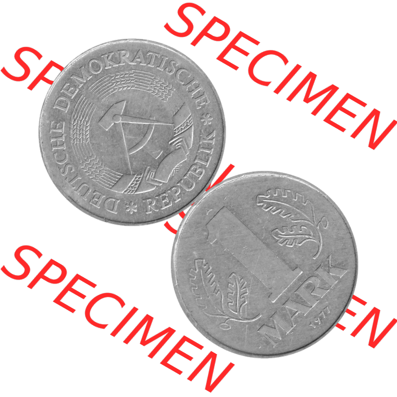 DDR Münze 1956-1990 Umlaufmünze / Kursmünze 1972-1990, A 1 Mark 1977-10 Graustufen. Bildmaterial als transparente Graustufen PNG-Grafik mit der Vorderseite und Rückseite... Sammlung