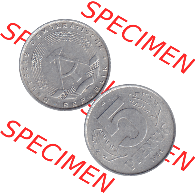 DDR Münze 1948-1990 Umlaufmünze / Kursmünze 1968-1990, Mzz. A für Berlin der DDR 5 Pfennig 1968-04. Bildmaterial als transparente PNG-Grafik mit der Vorderseite... Sammlung