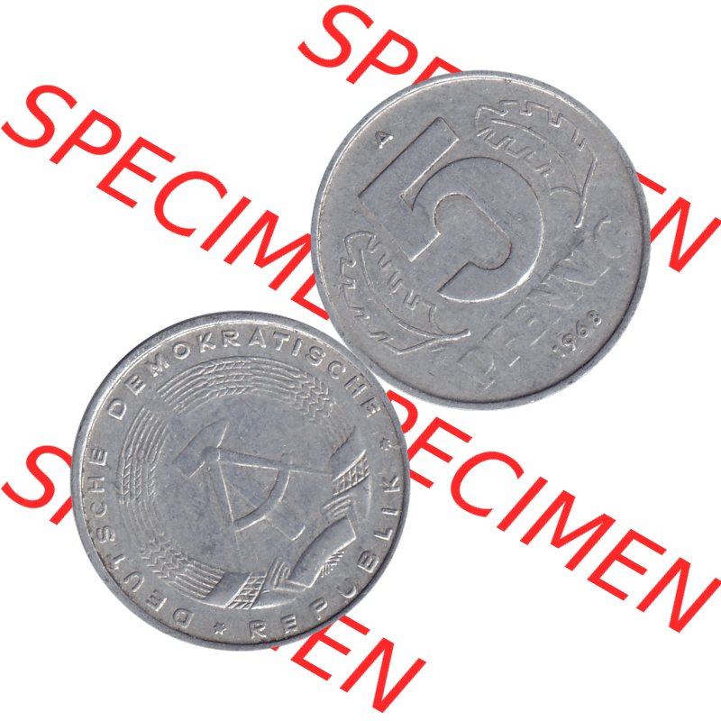 DDR Münze 1948-1990 Umlaufmünze / Kursmünze 1968-1990, Mzz. A für Berlin der DDR 5 Pfennig 1968-01. Bildmaterial als transparente PNG-Grafik mit der Vorderseite... Sammlung
