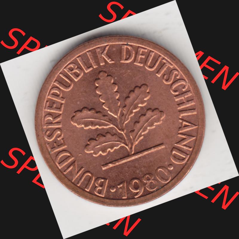 Münze der BRD Deutschland Umlaufmünze 1950-2001, 1 Pfennig 1980 F (2) Sammlung
