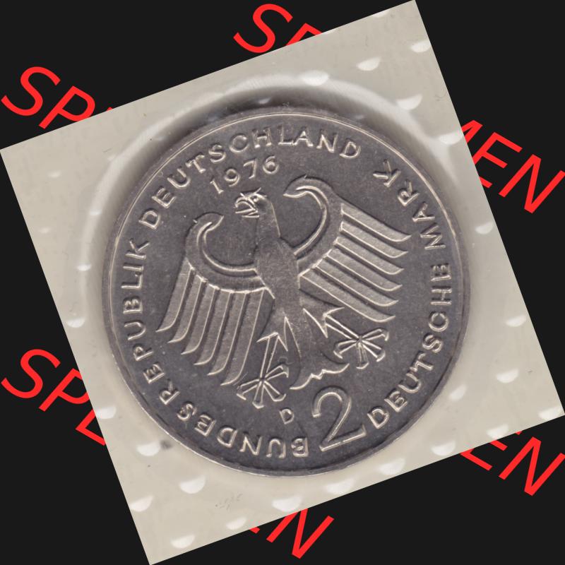 Münze der BRD Deutschland Umlaufmünze 1969-1987, 2 Mark Konrad Adenauer , Rückseite der Deutschen Mark Münze der Bundesrepublik Deutschland Sammlung