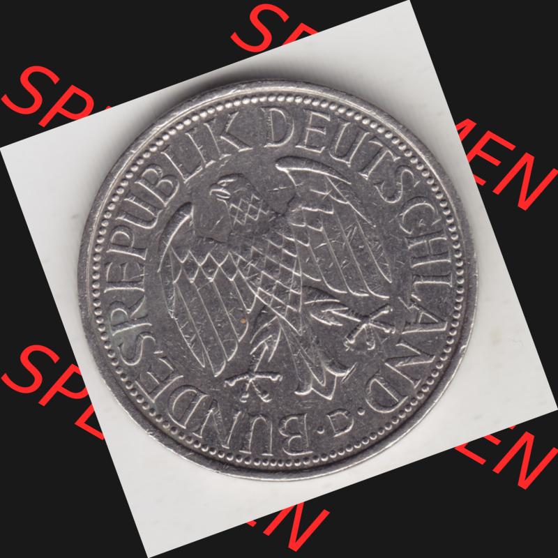 Münze der BRD Deutschland Umlaufmünze 1950-2001, 1 Deutsche Mark 1990 D , Rückseite der Deutschen Mark Münze der Bundesrepublik Deutschland Sammlung