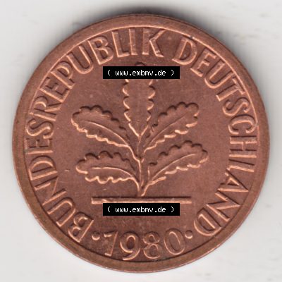 Münze der BRD Deutschland Umlaufmünze 1950-2001, 1 Pfennig 1980 F (2) Sammlung