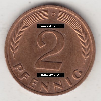 Münze der BRD Deutschland Umlaufmünze 1950-2001, 2 Pfennig 1965 D Sammlung