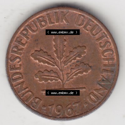 Münze der BRD Deutschland Umlaufmünze 1950-2001, 1 Pfennig 1967 G (2) Sammlung