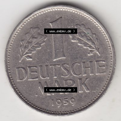 Münze der BRD Deutschland Umlaufmünze 1950-2001, 1 Deutsche Mark 1959 F Sammlung