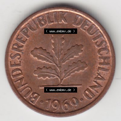 Münze der BRD Deutschland Umlaufmünze 1950-2001, 1 Pfennig 1969 G (2) Sammlung