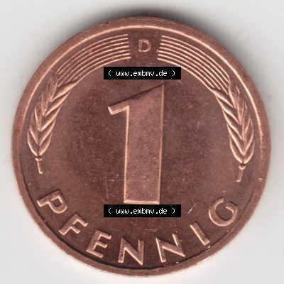 Münze der BRD Deutschland Umlaufmünze 1950-2001, 1 Pfennig 1996 D Sammlung