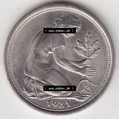 Münze der BRD Deutschland Umlaufmünze 1950-2001, 50 Pfennig 1981 D (2) Sammlung