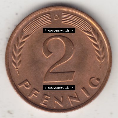 Münze der BRD Deutschland Umlaufmünze 1950-2001, 2 Pfennig 1961 D Sammlung
