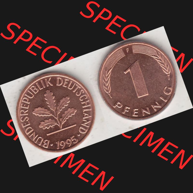 BRD Münze aus Deutschland 1950-2001, 1 Pfennig / 1 Pf. 1995 F - Vollansicht I.. Bild der Vorderseite und Rückseite einer 1 Pfennig Münze der Bundesrepublik... Sammlung