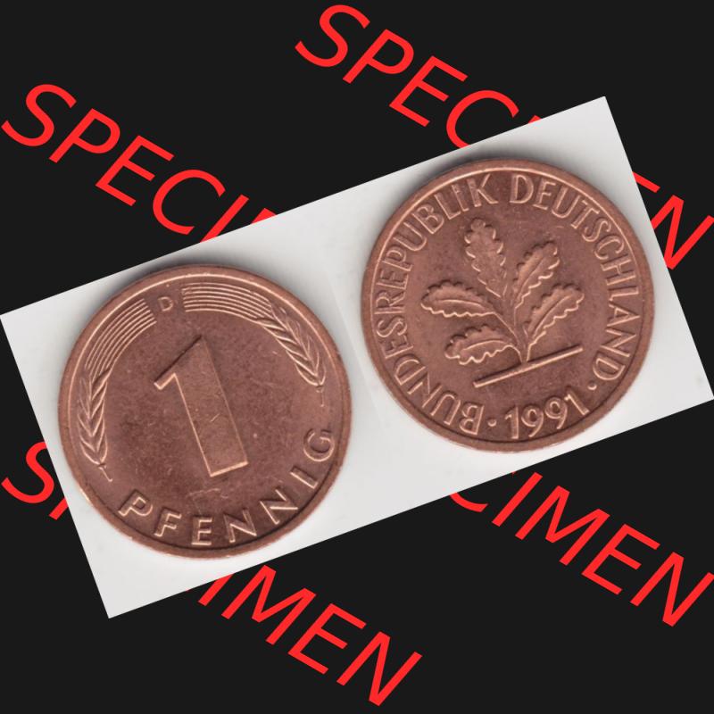 BRD Münze aus Deutschland 1950-2001, 1 Pfennig / 1 Pf. 1991 D - Vollansicht II.. Bild der Vorderseite und Rückseite einer 1 Pfennig Münze der Bundesrepublik... Sammlung