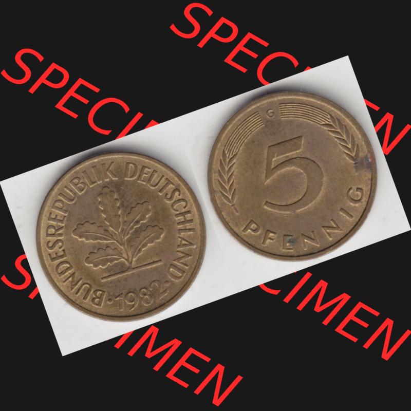 BRD Münze aus Deutschland 1950-2001, 5 Pfennig / 5 Pf. 1982 G - Vollansicht I. als Bildmaterial innerhalb vom online Katalog und online Datenbank für Münzen der BRD... Sammlung