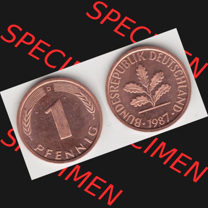 BRD Münze aus Deutschland 1950-2001, 1 Pfennig / 1 Pf. 1987 D - Vollansicht II.. Bild der Vorderseite und Rückseite einer 1 Pfennig Münze der Bundesrepublik... Sammlung