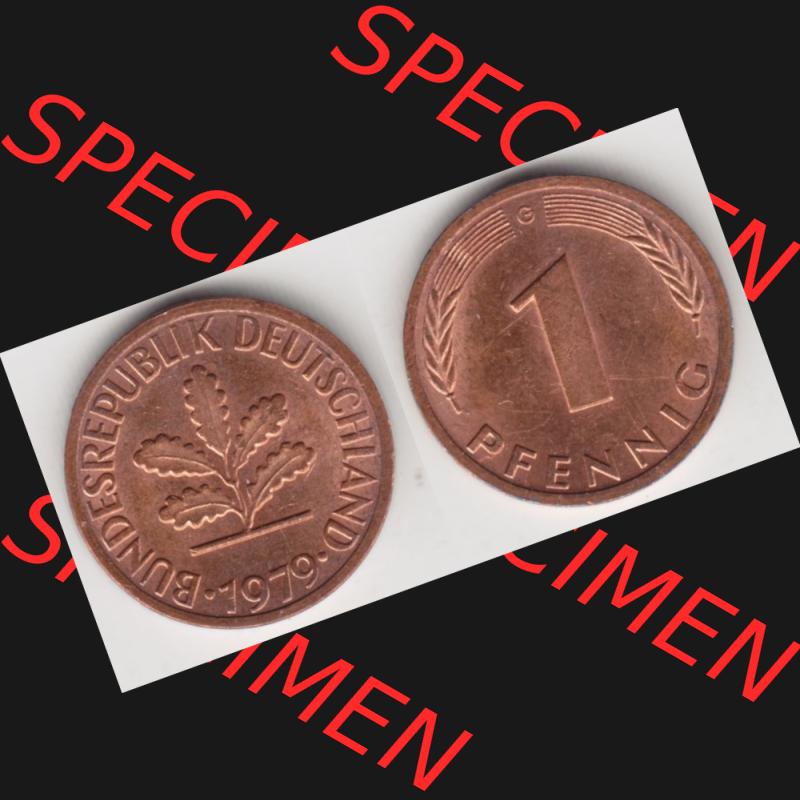 BRD Münze aus Deutschland 1950-2001, 1 Pfennig / 1 Pf. 1979 G - Vollansicht I.. Bild der Vorderseite und Rückseite einer 1 Pfennig Münze der Bundesrepublik... Sammlung