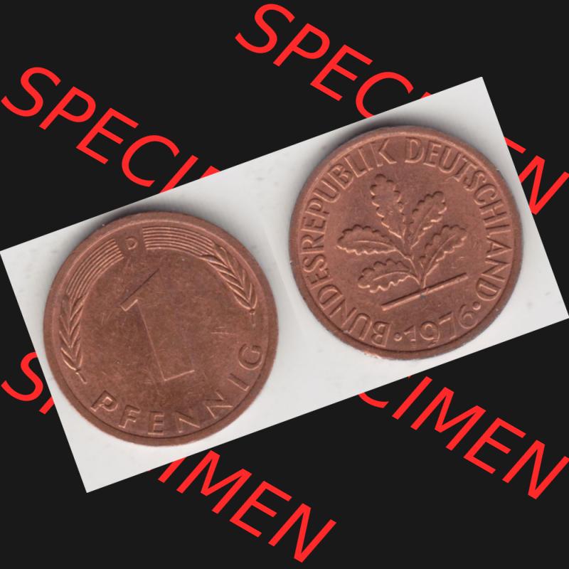 BRD Münze aus Deutschland 1950-2001 1 Pfennig / 1 Pf. 1976 D - Vollansicht II.. Bild der Vorderseite und Rückseite einer 1 Pfennig Münze der Bundesrepublik Deutschland... Sammlung