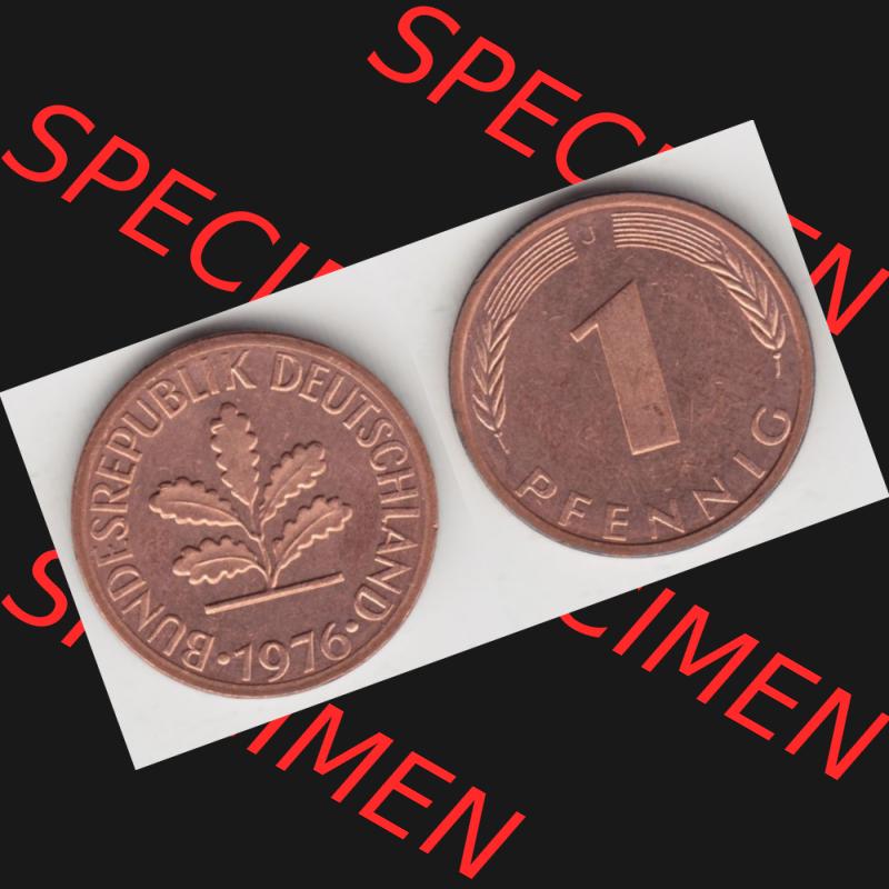 BRD Münze aus Deutschland 1950-2001, 1 Pfennig / 1 Pf. 1976 J - Vollansicht I.. Bild der Vorderseite und Rückseite einer 1 Pfennig Münze der Bundesrepublik... Sammlung
