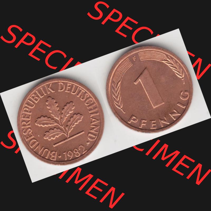 BRD Münze aus Deutschland 1950-2001, 1 Pfennig / 1 Pf. 1982 F - Vollansicht I.. Bild der Vorderseite und Rückseite einer 1 Pfennig Münze der Bundesrepublik... Sammlung