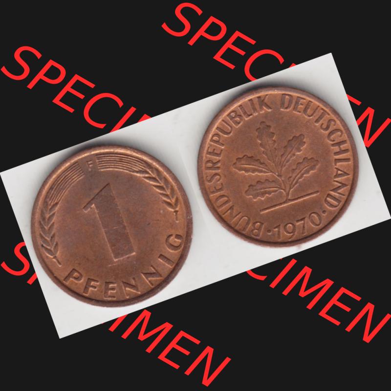 BRD Münze aus Deutschland 1950-2001, 1 Pfennig / 1 Pf. 1970 F - Vollansicht II.. Bild der Vorderseite und Rückseite einer 1 Pfennig Münze der Bundesrepublik... Sammlung