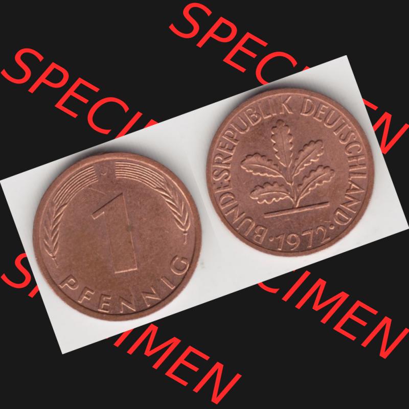 BRD Münze aus Deutschland 1950-2001, 1 Pfennig / 1 Pf. 1972 J - Vollansicht II.. Bild der Vorderseite und Rückseite einer 1 Pfennig Münze der Bundesrepublik... Sammlung
