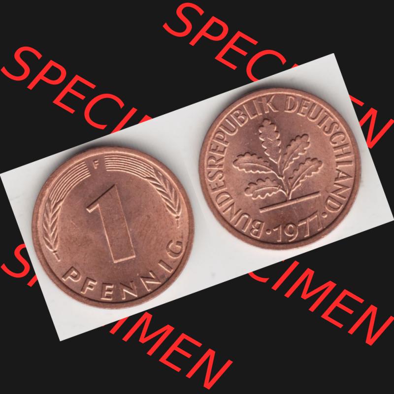 BRD Münze aus Deutschland 1950-2001, 1 Pfennig / 1 Pf. 1977 F - Vollansicht II.. Bild der Vorderseite und Rückseite einer 1 Pfennig Münze der Bundesrepublik... Sammlung