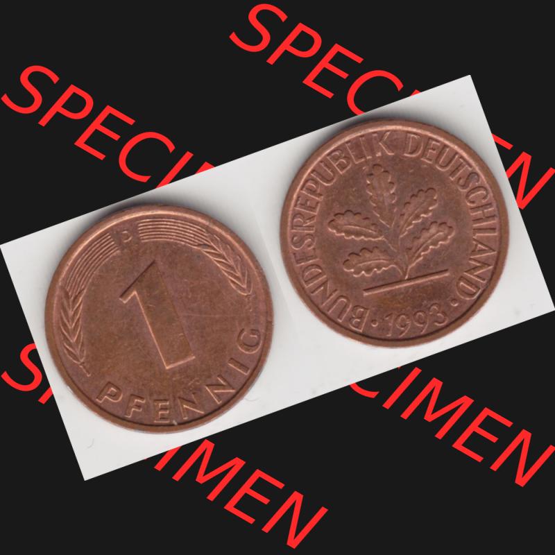 BRD Münze aus Deutschland 1950-2001, 1 Pfennig / 1 Pf. 1993 D - Vollansicht II.. Bild der Vorderseite und Rückseite einer 1 Pfennig Münze der Bundesrepublik... Sammlung