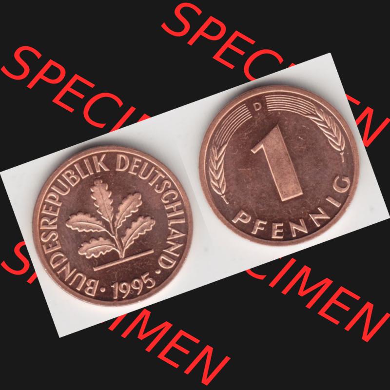 BRD Münze aus Deutschland 1950-2001, 1 Pfennig / 1 Pf. 1995 D - Vollansicht I.. Bild der Vorderseite und Rückseite einer 1 Pfennig Münze der Bundesrepublik... Sammlung