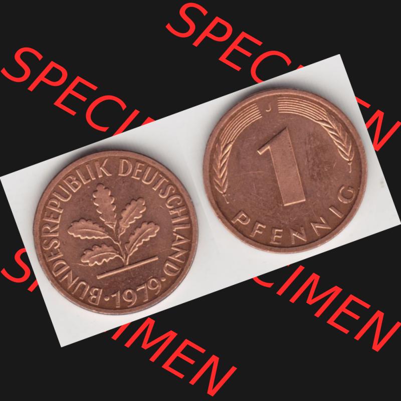 BRD Münze aus Deutschland 1950-2001, 1 Pfennig / 1 Pf. 1979 J - Vollansicht I.. Bild der Vorderseite und Rückseite einer 1 Pfennig Münze der Bundesrepublik... Sammlung