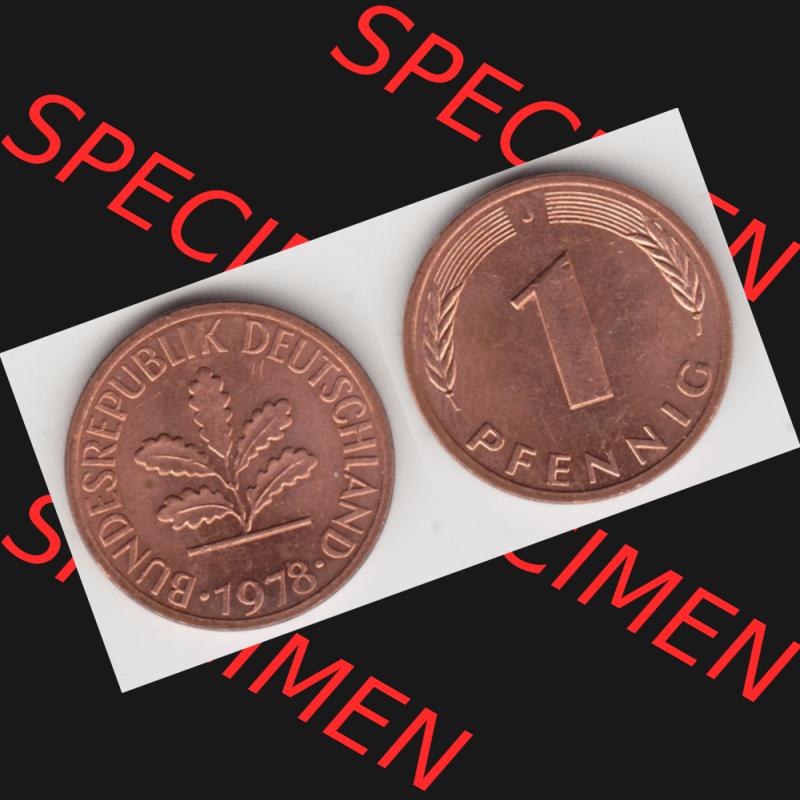 BRD Münze aus Deutschland 1950-2001, 1 Pfennig / 1 Pf. 1978 J - Vollansicht I.. Bild der Vorderseite und Rückseite einer 1 Pfennig Münze der Bundesrepublik... Sammlung
